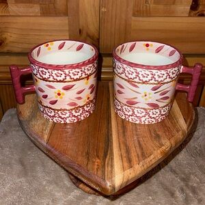 2 cute Temptation mugs Old World Style-a reddish brown tone color/see pics.